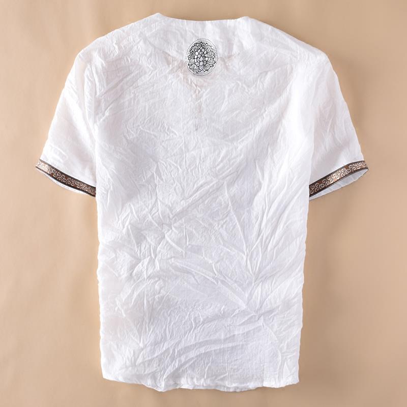 Chinese Style Disc Buckle Imitation Linen Short-sleeved T-shirt Men's Thin Casual Folds Old Cotton Imitation Cotton and Linen Men's T-shirt