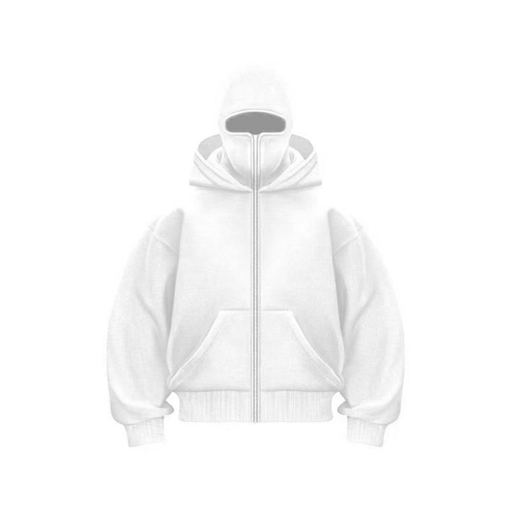 Men Hip Hop Double Hat Balaclava Hoodie Windproof Zipper Face Mask Sweatshirt Streetwear