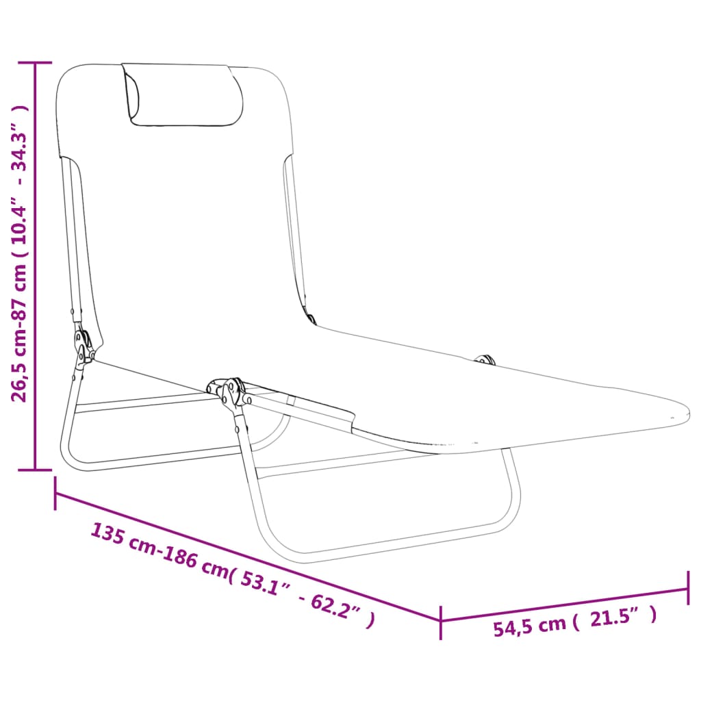 Folding Sun Lounger Set of 2 Black Textilene and Steel