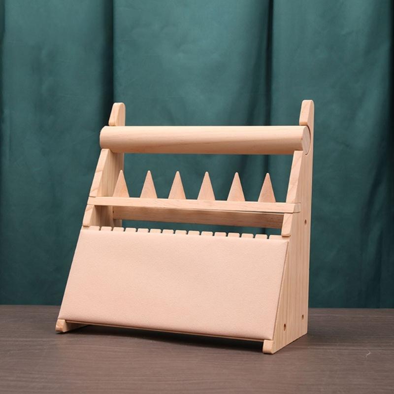Elegant Wood Rings Holder Necklace Display Stand Fashionable Jewelry Display Rack Wood Texture for Jewelry Organization