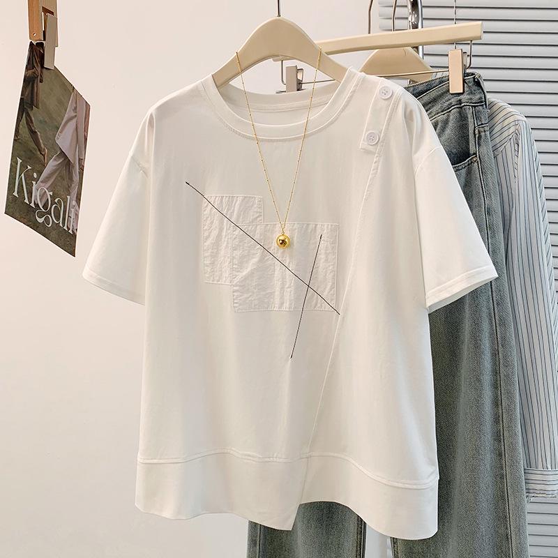 

Korean Style Irregular Loose Casual Slimming Short Sleeve T-shirt 4XL белый