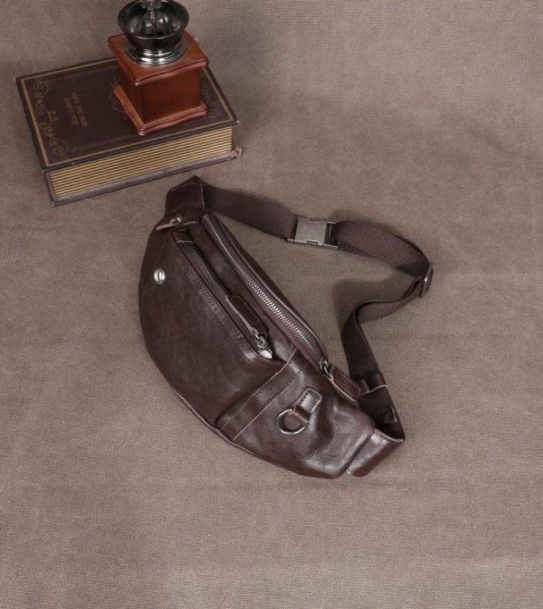 

Мужская поясная и наплечная сумка из натуральной кожи для мобильного телефона темно-коричневого