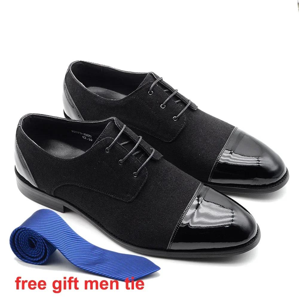 

Luxury Men s Dress Derby Shoes Denim with Patent Leather Wedding Party Suit Shoe Lace-up Cap Toe Black Business Formal Footwear 38