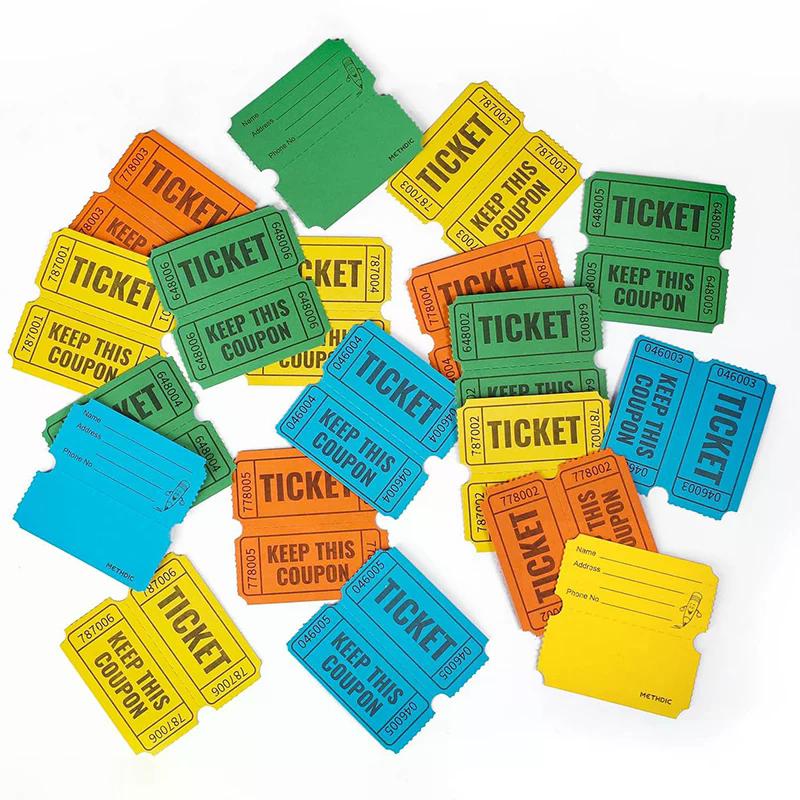 1000 Stück bunte, abreißbare Tombola-Tickets, Doppelrollen, Eintrittskarten, Spieltickets für Veranstaltungen, Karneval, Eintrittsklassen-Belohnungen
