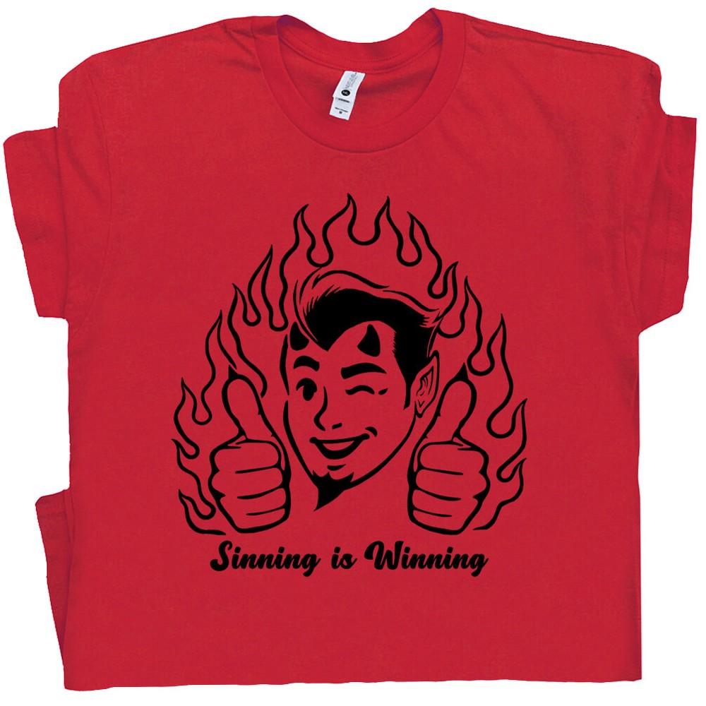 

Devil T Shirt Sinning Is Winning Funny Satan Shirt Occult Devil Tarot Card 3XL