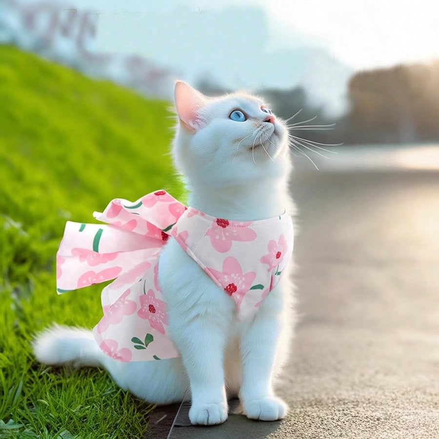 Pet Kitty/Puppy Princess Style Leash Dress, Suitable for Munchkin, Ragdoll, Scottish Fold, Poodle, Samoyed, with Attached Leash