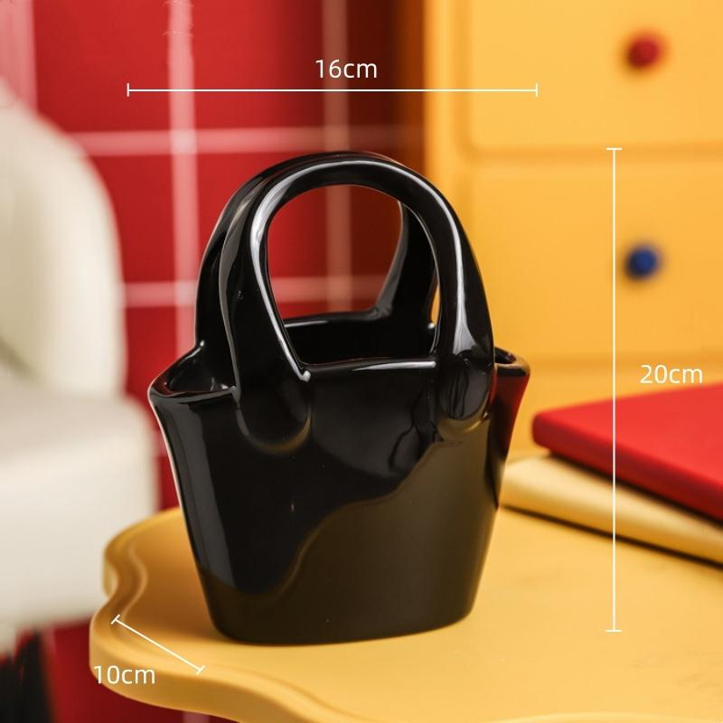 Ceramic Vase Handbag Flower Arrangement Accessories Bag and Vase Ceramic Handicrafts Terrarium Home Decoration Accessories