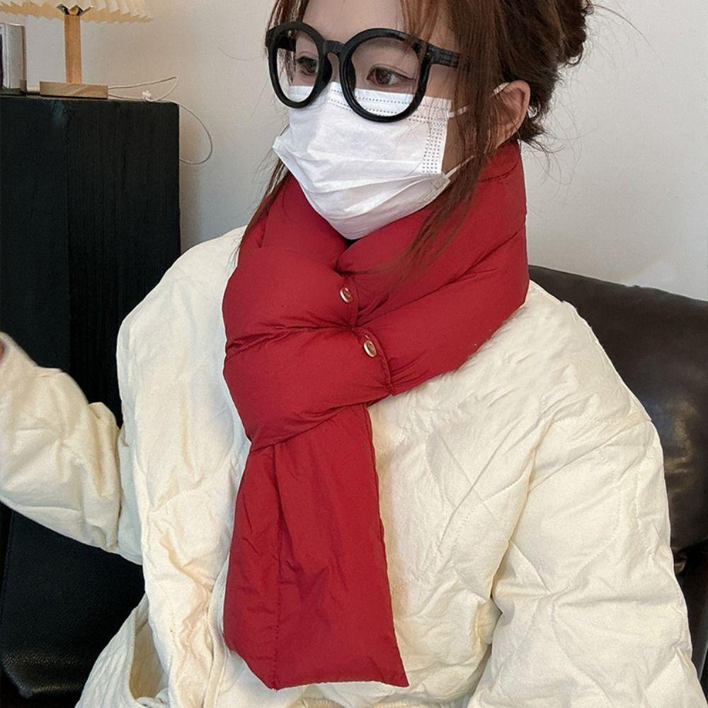 Solid Color Cotton Padded Scarf Keep Warm Thermal Neckerchief Down Neck Scarf  Autumn/Winter