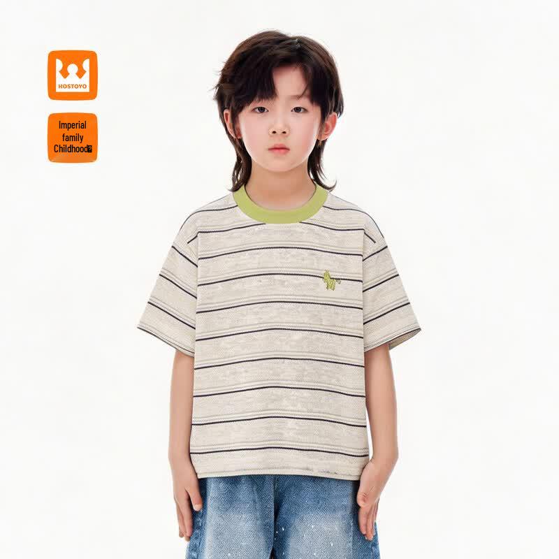 Boys Cartoon Embroidered Striped T-Shirt 90