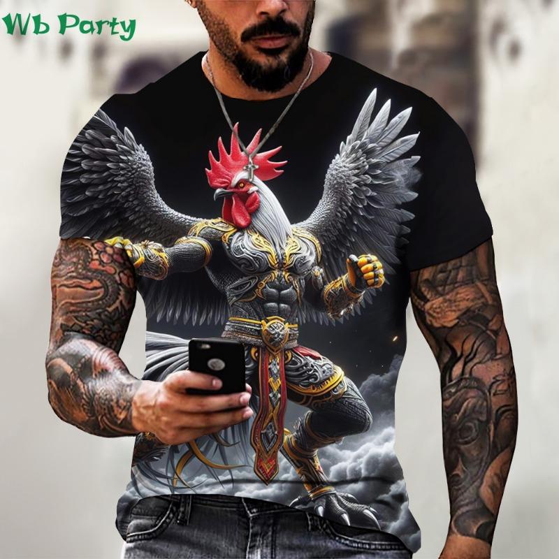 Animal Graphic T shirts Rooster Hero Print T-shirts for Men Funny 3D Print Fashion