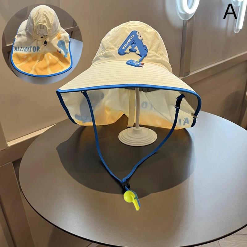 Cartoon Children'S Sunscreen Hat Beach Hat Uv Protection Summer Thin Breathable Large Brim Fisherman Hat With Windproof Rope