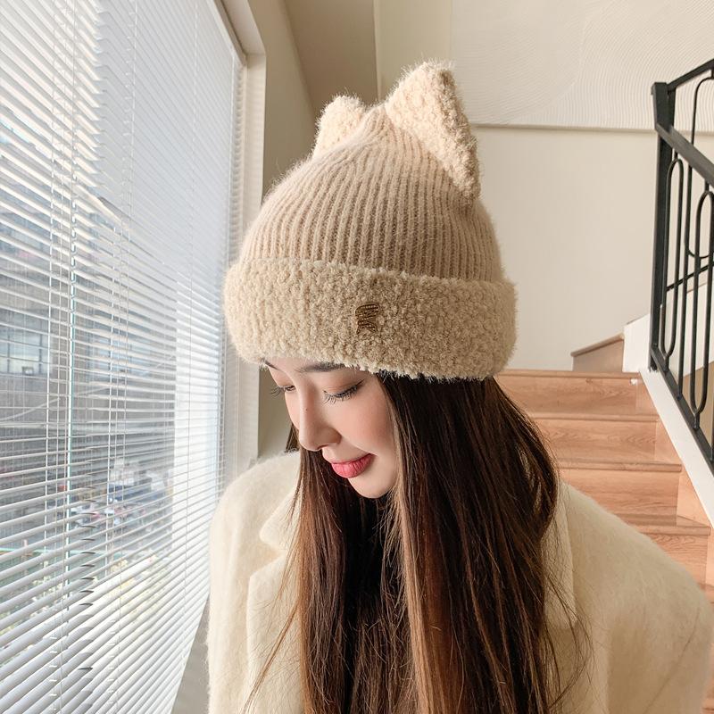 New wool hat cat ears ear protection autumn and winter warm cold hat men's and women's cute knitted hat