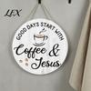 Coffee Shop Wall Art Wooden Bar Signs, Rustic Themed Hanging Sign, Cup Vintage Style Kitchen Shape & Round Wood Plaque for Farmhouse Decor
