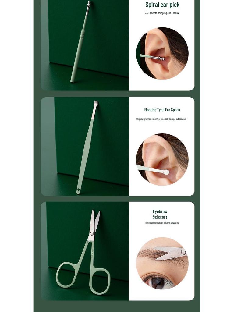 Tragbares 16-teiliges Schönheitsset: Nagelknipser, Feilen, Maniküre-Zange, Pediküre-Messer, Ohrenschmalz-Entferner, Nagelhautschieber