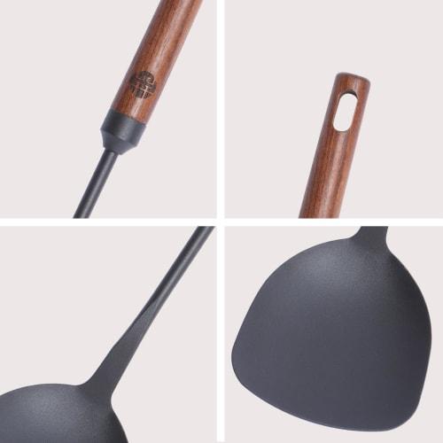 Wok-specific Spatula, Made of Iron Nitride, Rust-resistant, with a Natural Wood Handle, Easy-to-grip Design, and Holes for Hanging, Preventing Burns.