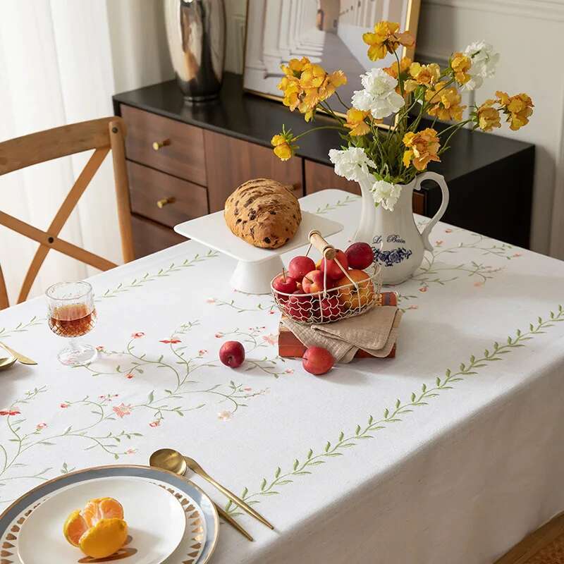 Nordic Cotton Linen Fabric Tablecloth Embroidered Dining Table Cloth Waterproof and Oil Proof Tea Table Cloth Rectangular Tassel