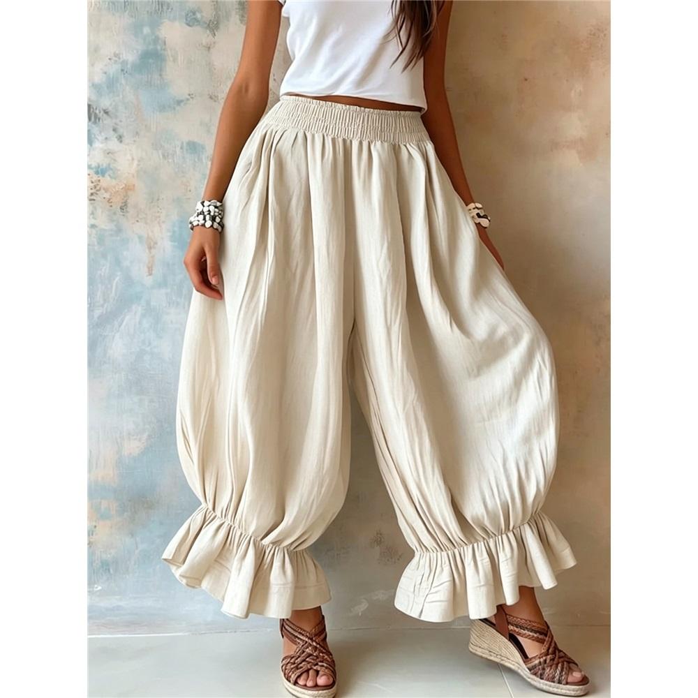 Summer Fashion Women s Loose Casual Cotton And Linen Ruffled Bloomers L