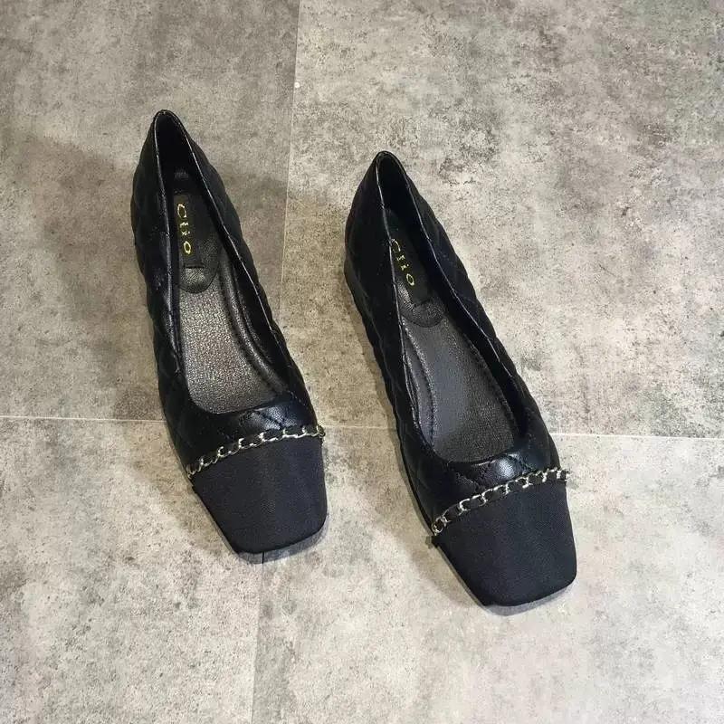 Fashion Block Heel Square Toe Women's Shoes Low Elegant Ladies Footwear Office Luxury Leather Casual Shoe With Comfortable Popular L A