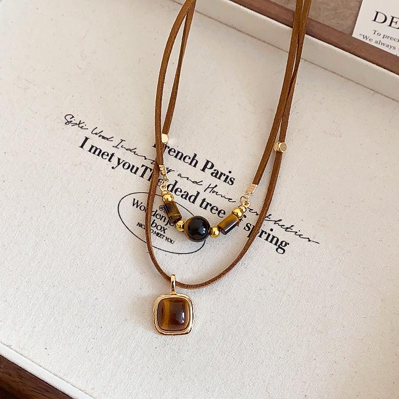 Sun & Stone Pendant Necklace - Titanium & Stainless Steel Clavicle Chain Jewelry