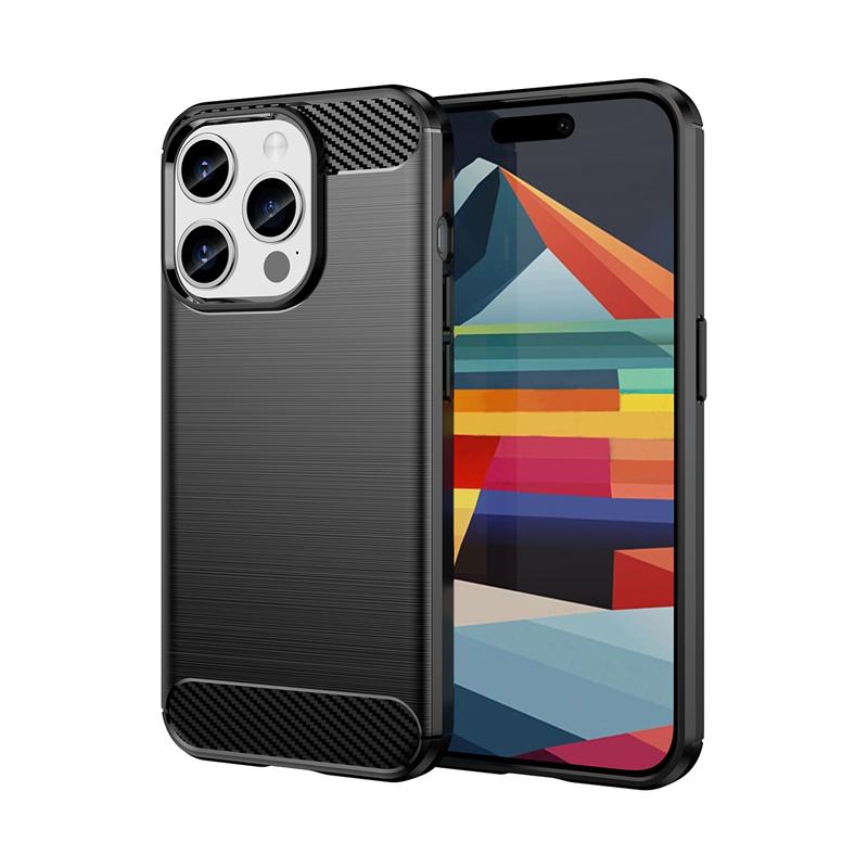 

Для iPhone 15 Pro Чехол для iPhone 15 Pro Max Противоударный противоударный силиконовый чехол из углеродного волокна для iPhone 15 Pro Чехол For iPhone 15 Pro чёрный