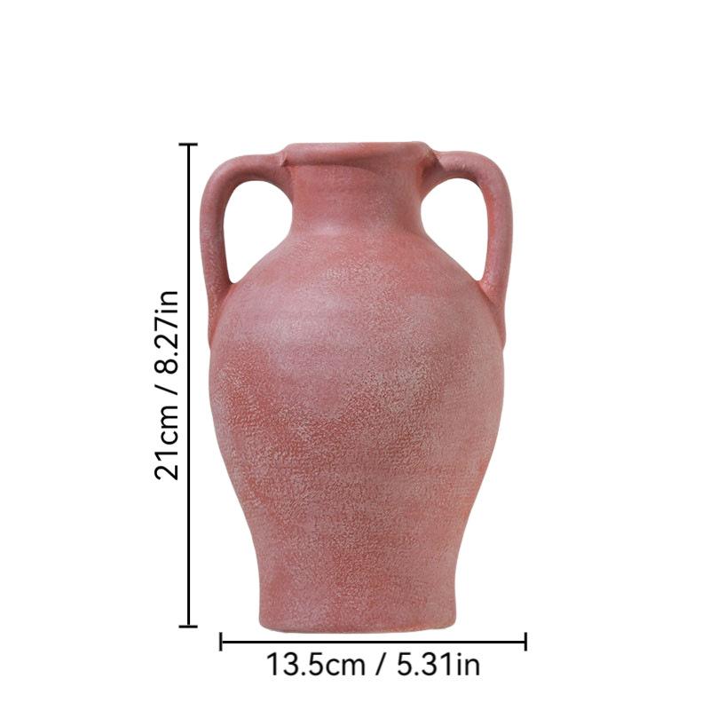 

Vintage Style Double Ear Ceramic Vase, Living Room Flower Arrangement Container, Handmade Coarse Pottery Jar, Home Decoration
