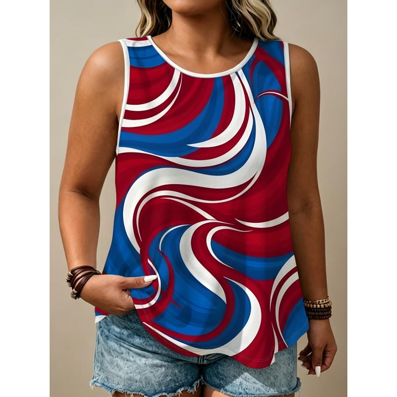 Women's Printed Tank Top T-shirt with Patterned Short Sleeves, Women's Sleeveless Round-neck T-shirt
