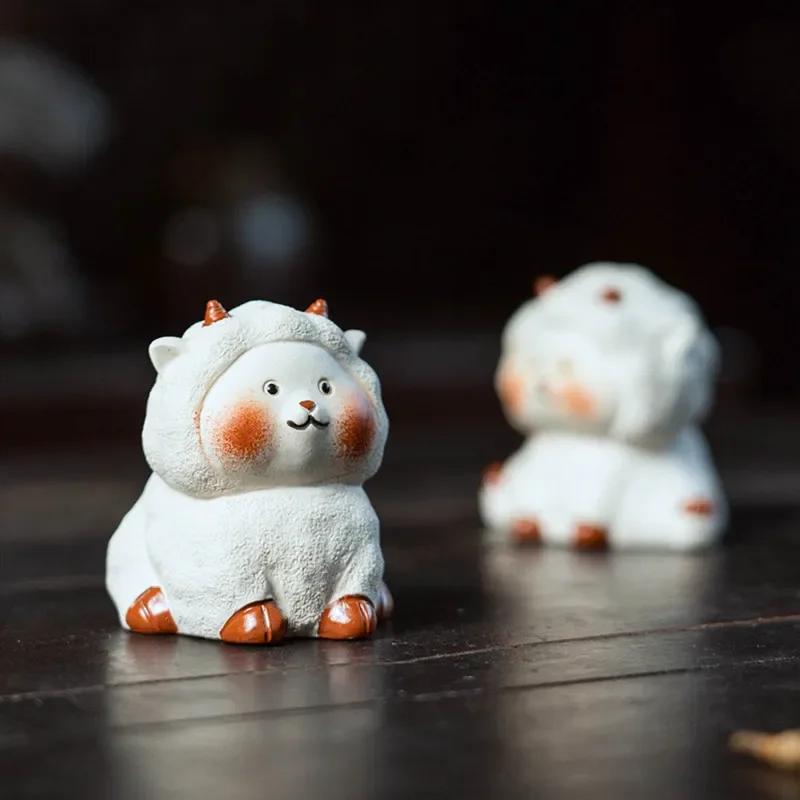 Chinese Zodiac Purple Clay Tea Pet Handmade Sheep Statue Ornaments Tea Figurine Sculpture Animal Decoration Tea Set Accessorie