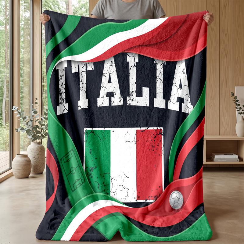 Italy Football Printed Flannel Blanket Skin Friendly Warm Decorative Throw for Indoor Couch Bed Daily Use