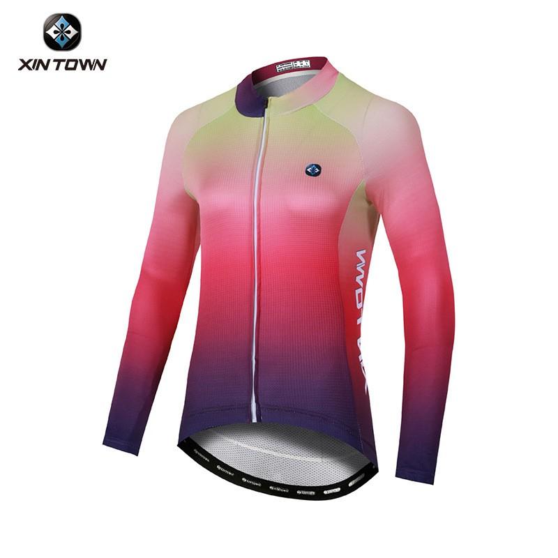XINTOWN Womens Cycling Jersey Long Sleeve Top Road Bike Riding Moisture Wicking Biking Shirt