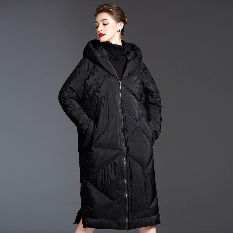 European Station Hooded Down Jacket Women's Winter Clothing New Loose Medium and Long Long Sleeve Large Size Thickened Down Jacket