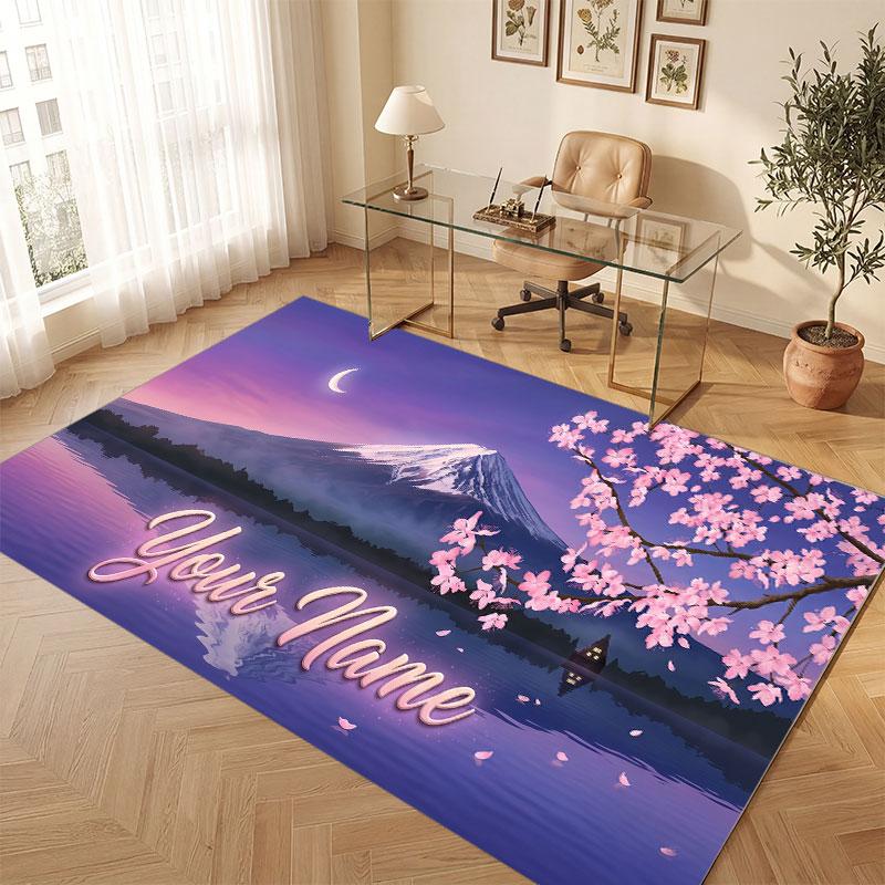 Floral Garden Theme Crystal Velvet Floor Rug Personalized Custom Name Text Warm Carpet Home Decoration