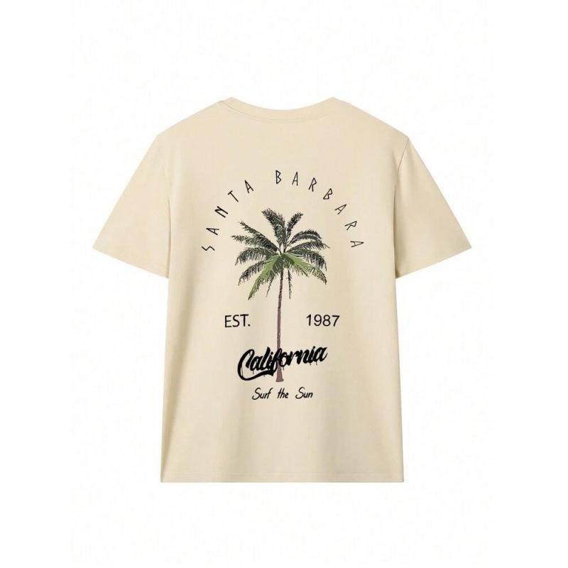 Women's Coconut Tree & Letter Print Drop Shoulder Tee