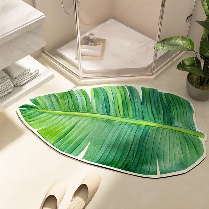 Bathroom Mat U Shape Leaf Absorbent Bath Foot Mats Carpet Anti-Slip Rubber Room Rugs Toilet Floor Shower Pad Entrance Door Mat