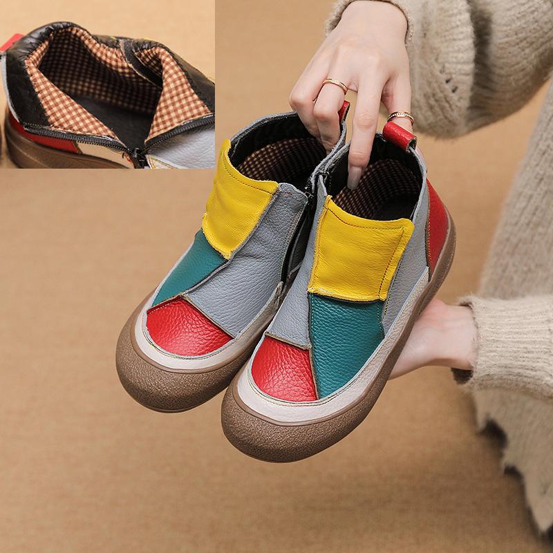 

Johnature Жіночі черевики змішаних кольорів Натуральна шкіра Зручні М яка підошва Універсальні черевики 35 сірий