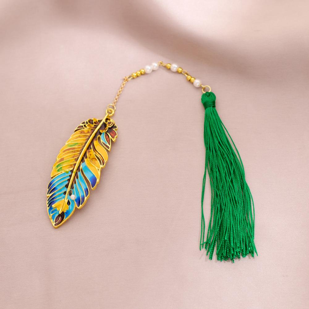 

Long Tassel Feather Bookmark Simulated Cabbage Ginkgo Leaves Metal Book Mark Pendent Reading Book Page Clip Book Accessories