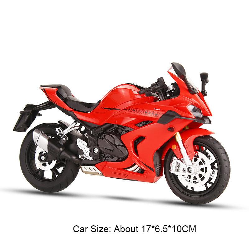 1:12 Scale QJMOTOR 600RS 1199 Motorcycle Model Toy Sound Light Shock Absorption Wheel Steering Models Office Table Ornament