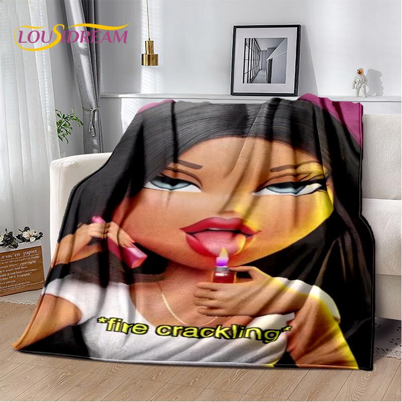 Cartoon Bratz Doll Girls 3D Printed Soft Blankets,Keep Warm Throw Blanket Comfortable Blanket for Picnic Beds Sofa Home Bedroom