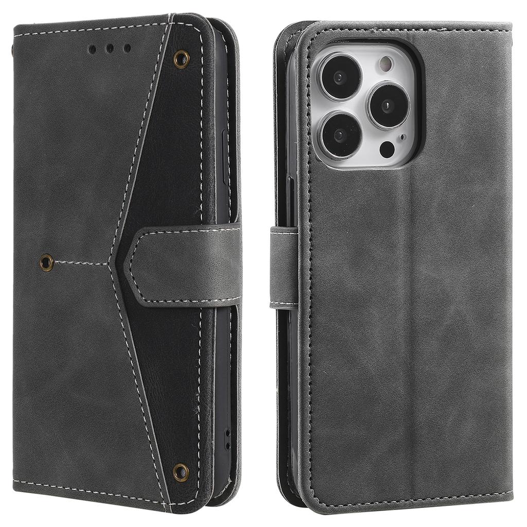 For iPhone 16 Pro Case Leather Flip Phone Cover Splicing Stitching