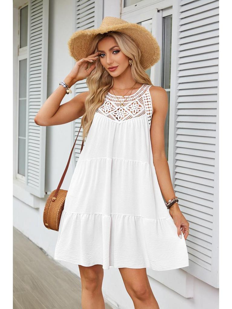 European-American Women's Lace Patchwork Halter A-Line Dress - Spring/Summer 2025 Collection