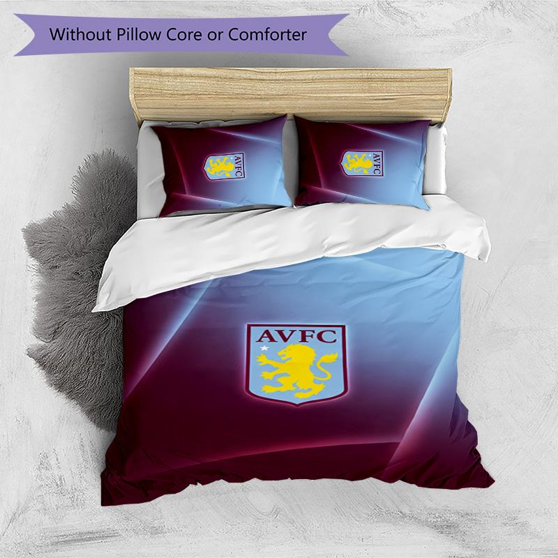 Aston Villa Football Printed 3 Pieces Bedding Set, Comfortable Skin Friendly Bedroom Duvet Cover Set