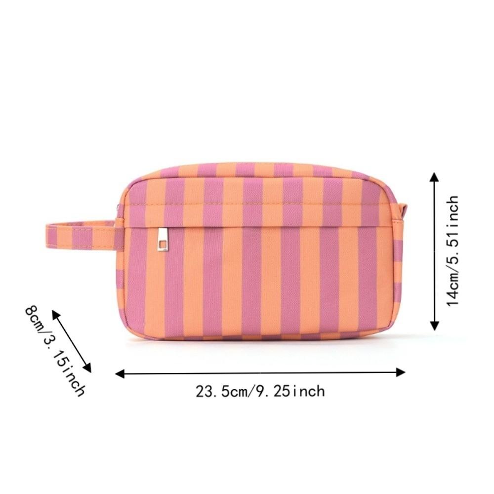 Zipper Striped Makeup Bag Lightweight Cosmetic Pouch Ideal Gift Storage Bag  Business Trip