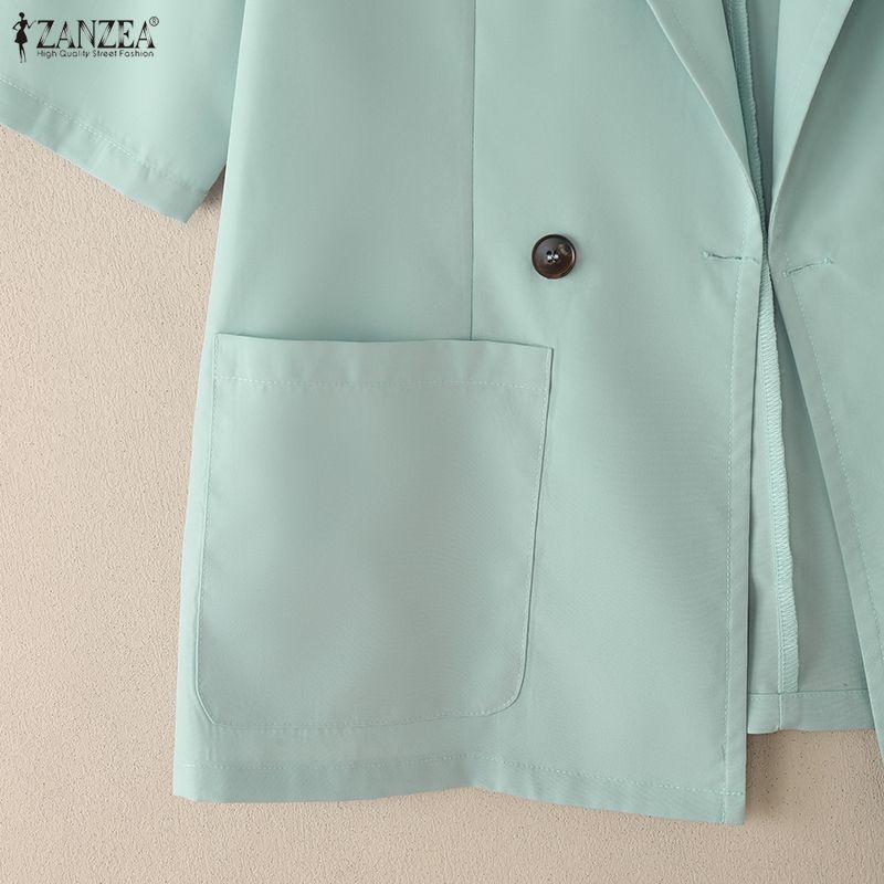 ZANZEA Women Casual Turn Down Collar Loose 3/4 Sleeve Thin Cardigan Blazer