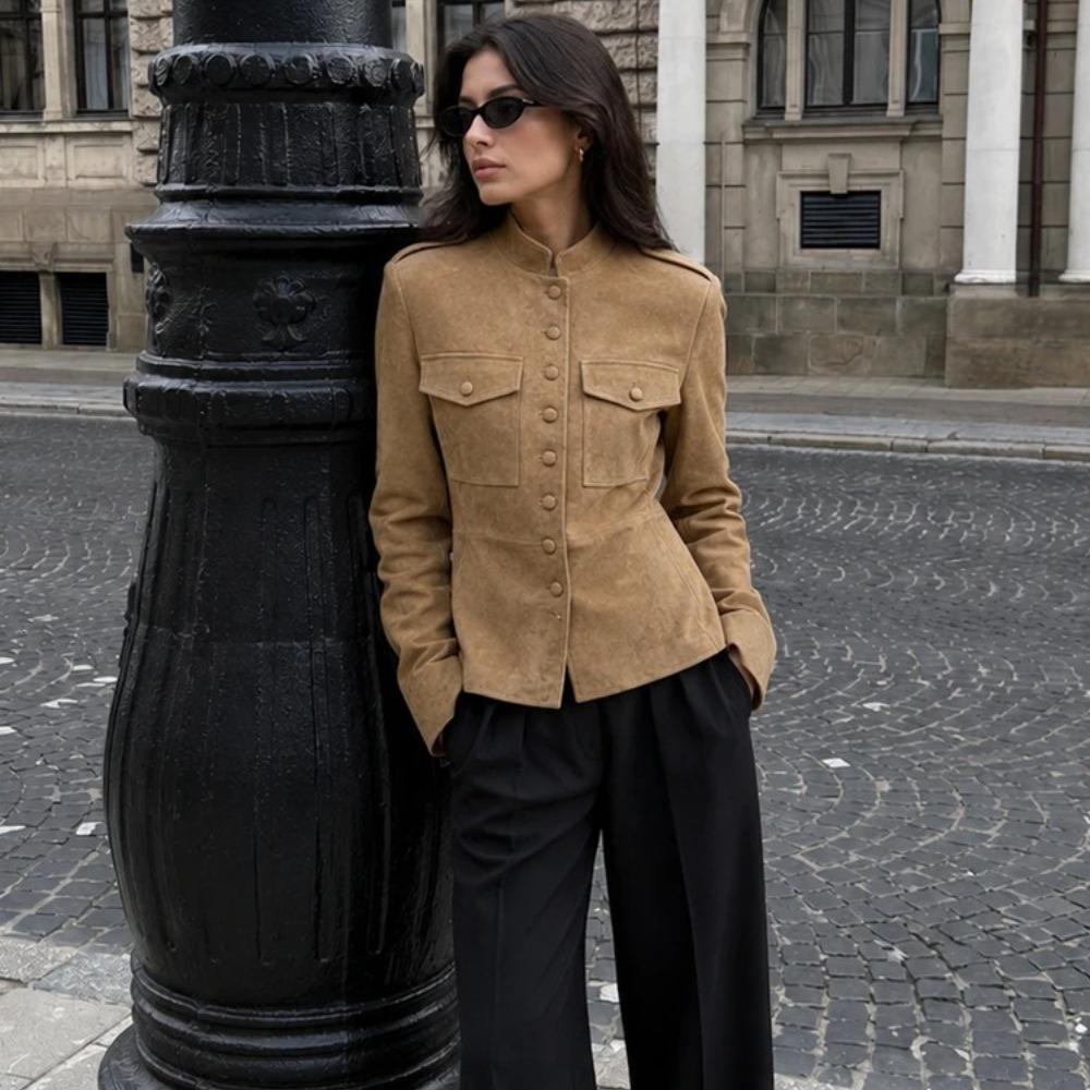 Vintage Women`s Suede Military Leather Jacket