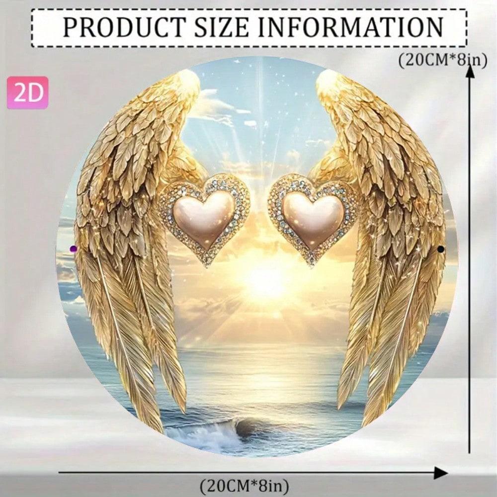 Modern 2D Angel Wings Heart Metal Wall Art - Vintage Aluminum Sign for Garden, Bar, Cafe, Garage, Bedroom Decor
