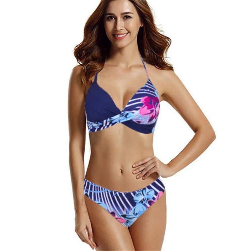 Set Bikini Sexy Push Up Costume de Baie Femei Costum de Baie Costum de Baie Femei Halter Biquini Imprimeu Frunze Articole de Plajă Costum de Înot pentru Femei