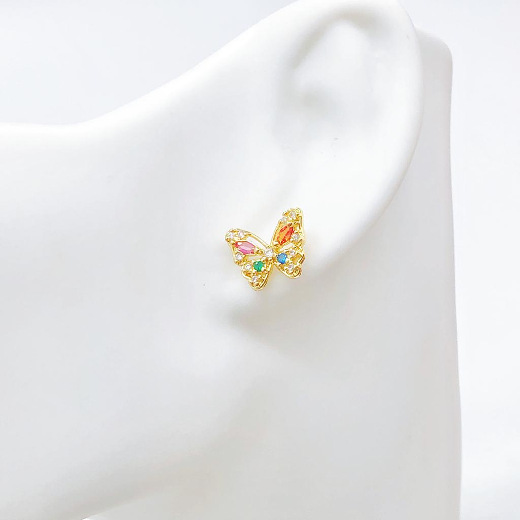 High-Quality Gold Plated Colorful CZ Butterfly Stud Earrings for Women Multi Crystal Cute Animal Earrings Fashion Party Jewelry