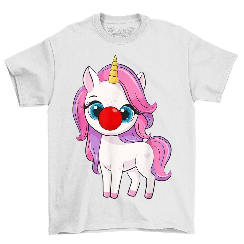 Cute Unicorn Face Red Nose Novelty Funny T-Shirt Adults and Kids Comedy Tee Shirt