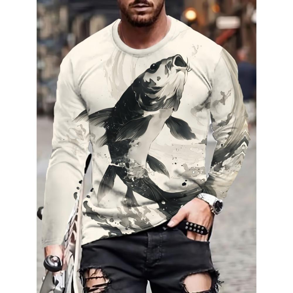 Skeleton Sheep Horn Pattern T-Shirt For Men Tiger Cat Deer 3D Printed T Shirts Autumn Casual Loose O-Neck Tops Tees Long Sleeves