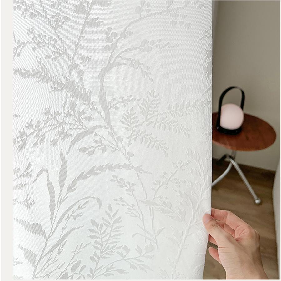 Vintage Franse Witte Reliëf Planten Tule Gordijnen, Embossed Ontwerp Dikker Ondoorzichtig Transparant voor Slaapkamer, Woonkamer Decoratie 1Piece W100 x H160CM&Multifunction wit