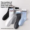 Women's Boneless Spring and Autumn Socks, Cotton Socks, Ballet-style, Black Ear-trimmed, White Mid-calf Socks